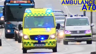 hovedstadens beredskab AMBULANCE A70 i udrykning rettungsdienst auf Einsatzfahrt 緊急走行 救急車