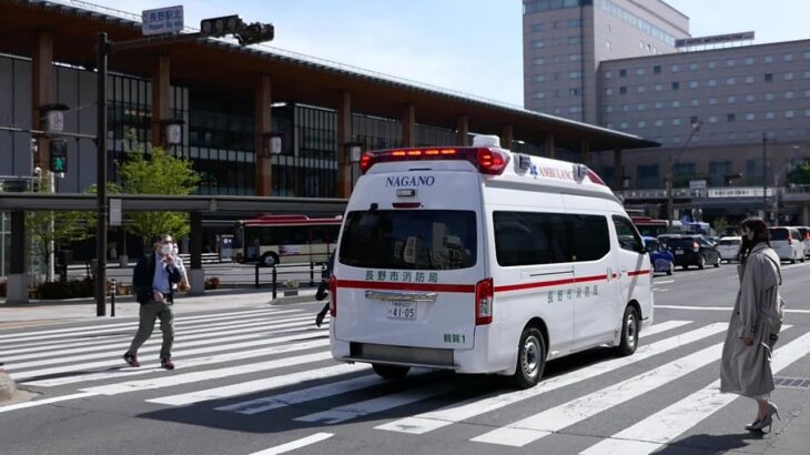 【救急車】長野駅前を逆走して緊急走行する長野市消防局の救急車