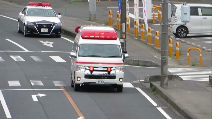 【連携プレー】緊急走行中の救急車に進路を譲るパトカー　Japanese police car that prioritizes the passage of ambulance.