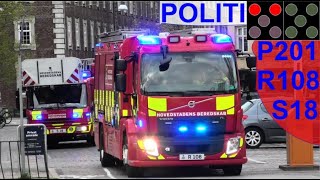 hovedstadens beredskab ST.H 2 X ABA SAMTIDIG + POLITI brandbil udrykning Feuerwehr ausrück 緊急走行 消防車