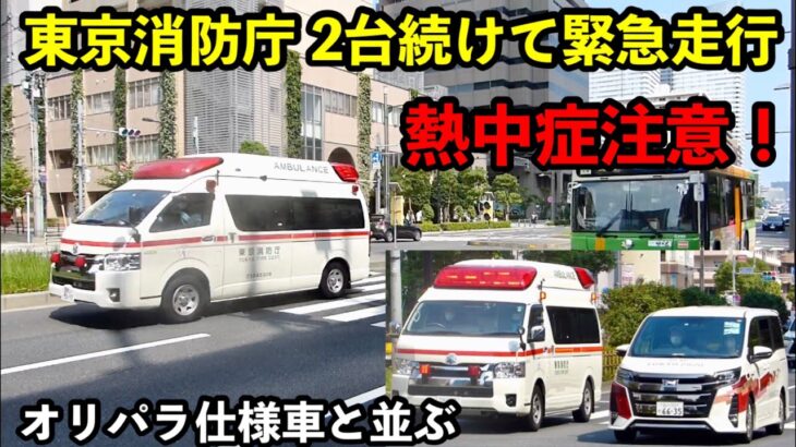 【緊急走行】熱中症注意！ 東京消防庁の救急車が2台続けて緊急走行！ オリパラ仕様車とのコラボも
