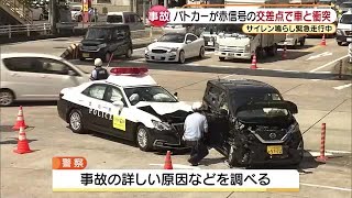 緊急走行中のパトカーと軽乗用車が交差点で衝突　軽の男性が軽いけが　名古屋市 (21/08/30 18:59)