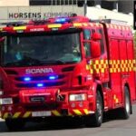 sydøstjyllands brandvæsen HORSENS BILBRAND brandbil i udrykning Feuerwehr auf Einsatzfahrt 緊急走行 消防車