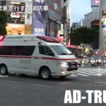 渋谷駅前スクランブル交差点を緊急走行する緊急車両！コロナ過で出動が増えた