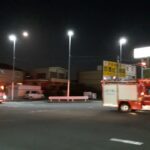 和泉市消防本部のレスキュー車、消防車、救急車、計４台の緊急走行