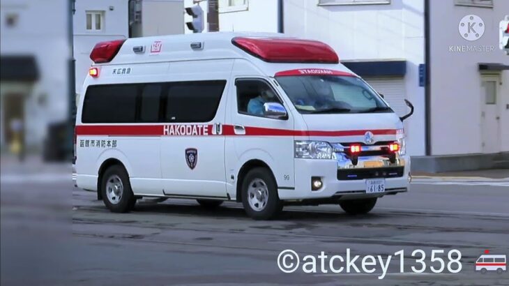 函館市電の停留所内を🚨緊急走行する函館消防のハイメディック救急車🚑💨💨💨