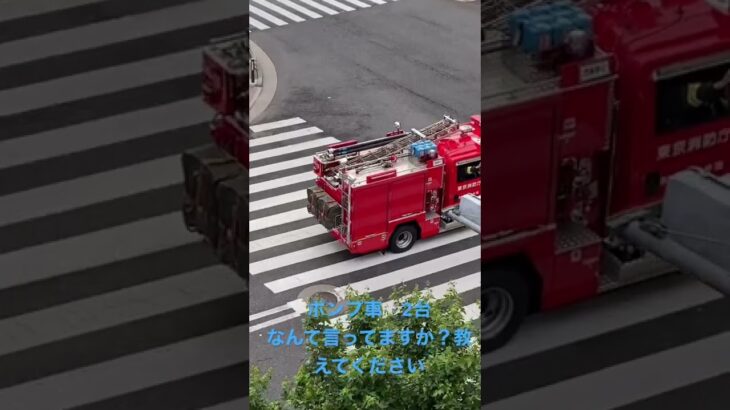 ポンプ車　消防車　2台続きます　拡声器　なんて言ってますか？激戦区な町での救助は大変です🚒　＃消防車　カンカン〜#東京消防庁　#緊急出動　#緊急走行
