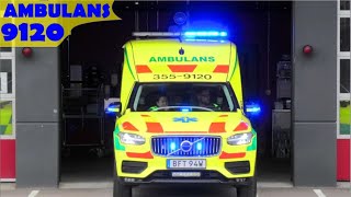 region halland HALMSTAD AMBULANS 9120 i utryckning rettungsdienst auf Einsatzfahrt 緊急走行 救急車