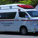 🌸弘前城追手門前🌸を緊急走行する、弘前地区消防事務組合のハイメディック救急車🚑