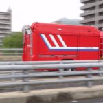 車両救助第1出動で消防車、パトカーが現場に急行する。広島市安佐南区 2022年6月15日 Japanese Fireengine