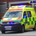 falck ST.FARSTA AMBULANS 9110 i utryckning rettungsdienst auf Einsatzfahrt 緊急走行 救急車