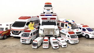 救急車のミニカーがたくさん！一台ずつチェック、坂道走行テスト。 A lot of ambulance minicars! Check one by one, slope running test.