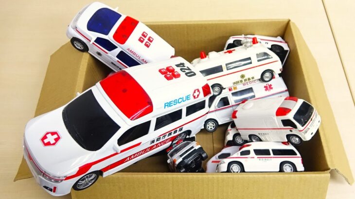 大小のおもちゃの救急車が緊急走行します！Large and small toy ambulances will run urgently!