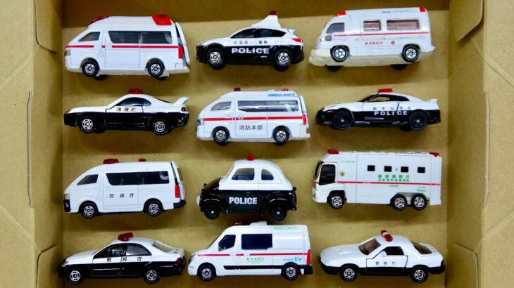 トミカ 救急車 & パトカーのミニカーがカラフル坂道を走行!キノコにアタック! Ambulance & Police Car miniature car runs on a slope!