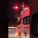 【緊急走行中】救急車が赤信号の交差点内を通過するシーン