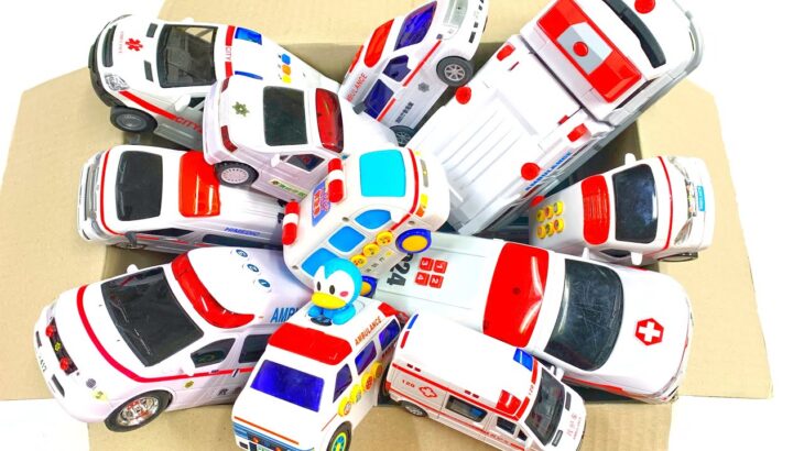 救急車のミニカーがいっぱい走る！サイレンと緊急走行