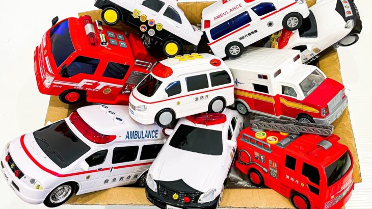 救急車たちが坂道をはしる。緊急走行テスト☆An ambulance, police car, fire engine runs on the slope. Driving test