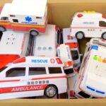 たくさんの救急車のミニカー箱にまとめ走らせる。緊急走行。Minicar emergency run of many ambulances