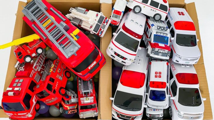 救急車と消防車のミニカーがサイレン鳴らして走る☆坂道で緊急走行テストしますAn ambulance, a fire engine, a minicar runs.緊急車両