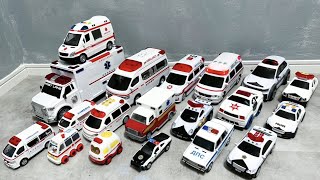 救急車とパトカーのミニカーを綺麗に並べました、坂道を走らせます。緊急走行&サイレン音☆ ambulance and police car run on a slope minicars.
