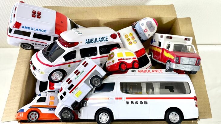 救急車をたくさん箱にまとめ、坂道を走らせたよ！緊急走行テスト☆ “Ambulance” Minicarruns in an emergency! Slope driving test