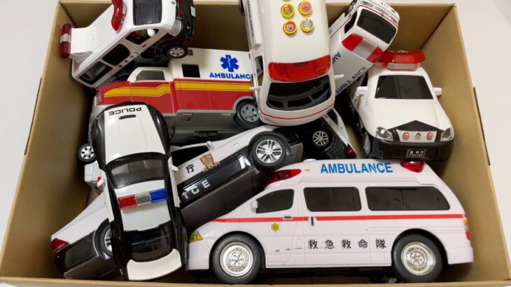 救急車とパトカーのミニカーが緊急走行！Ambulance and police car minicars on the emergency lane!