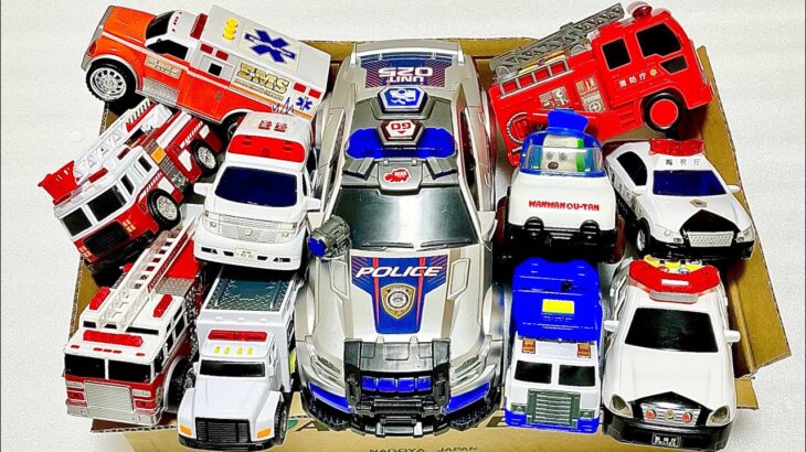 いっぱいの救急車のミニカーがサイレン鳴らし緊急走行!A lot of miniature cars are running on a hill with their sirens blaring!