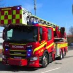 ST.JÄGERSRO BRAND BYGGNAD räddningstjänsten syd brandbil i utryckning fire truck respond 緊急走行 消防車
