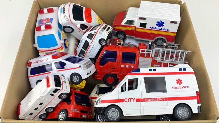 救急車と消防車を箱にまとめて坂道走る！サイレン鳴る緊急走行！