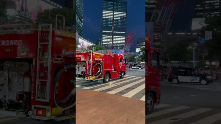 消防車　渋谷スクランブル交差点へ緊急進入　東京消防庁　赤信号へ緊急走行