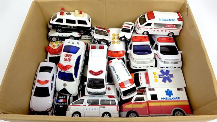 コンパクトサイズの救急車とパトカーのミニカーが緊急走行！坂道走る