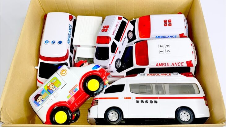 救急車のミニカーがいっぱい走る！緊急走行テスト☆サイレンチェック！！