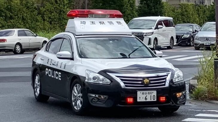 交差点内で猛烈な転回緊急走行‼️埼玉県警察越谷警察署ティアナパトカー‼️