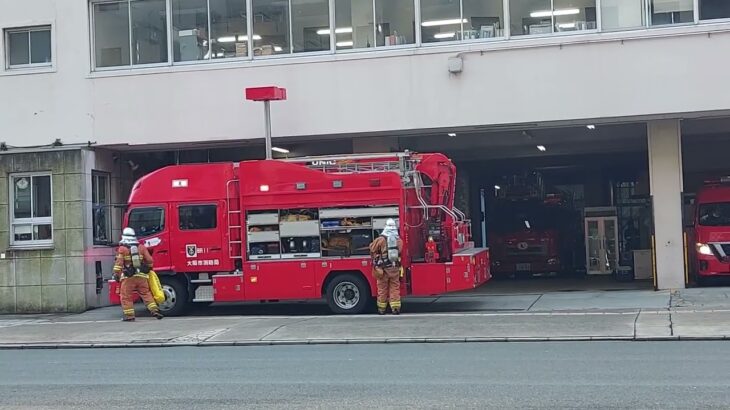 大阪市消防局北消防署車両点検中救急車緊急出動したときに救急車緊急走行小型