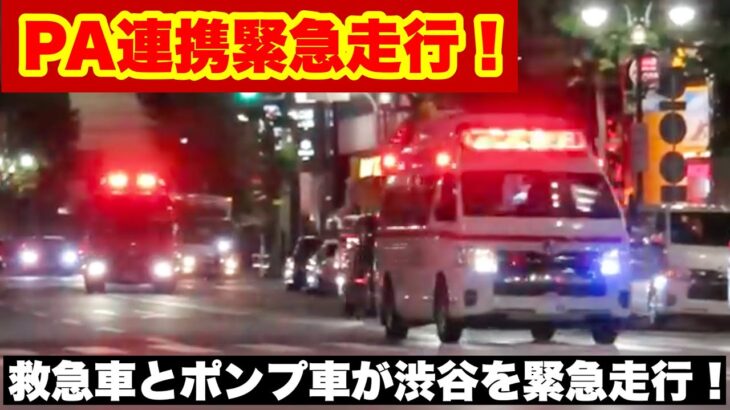 【PA連携緊急走行！】救急車とポンプ車が渋谷を緊急走行！