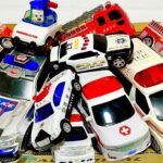【パトカー🚓救急車🚑消防車🚒】おもちゃのミニカーで坂道走行！はたらく車！緊急サイレン音