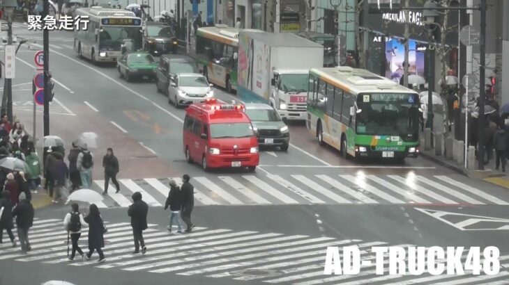ガンガン行こう！渋谷スクランブル交差点を緊急走行する消防車両