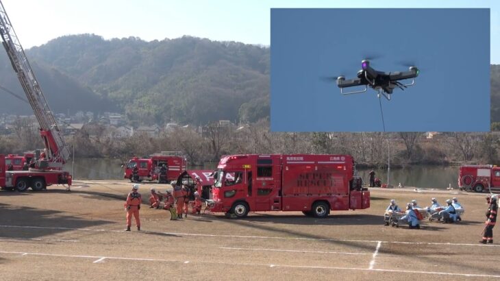2024福山消防出初式5 座屈建物救助訓練 　※緊急地震速報が流れます｡ご注意ください