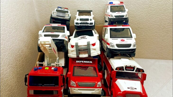 Miniature / 救急車☆消防車 パトカー Dump truck バス などのミニカーが坂道走行します.はたらく車,緊急車両のサイレン音 toys car
