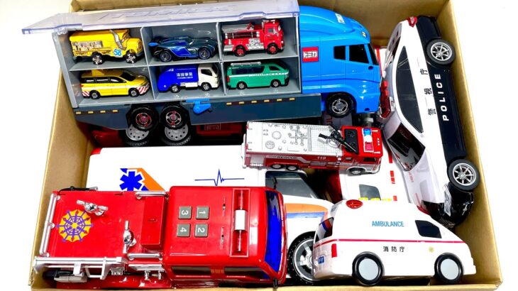 はたらくくるま救急車・消防車・パトカー・トミカコンボイが坂道を駆け下りる！Vehicles Race! Ambulance, Fire Truck, Police, & Convoy Downhill