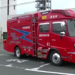 緊急走行 車両火災 磐田市消防本部 指揮車 大型水槽車救助工作車