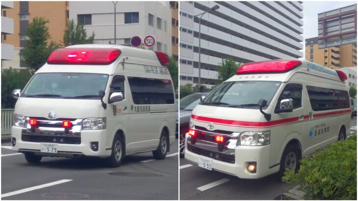 救急車A289と医誠会病院ドクターカーの緊急走行（淀川区西中島）