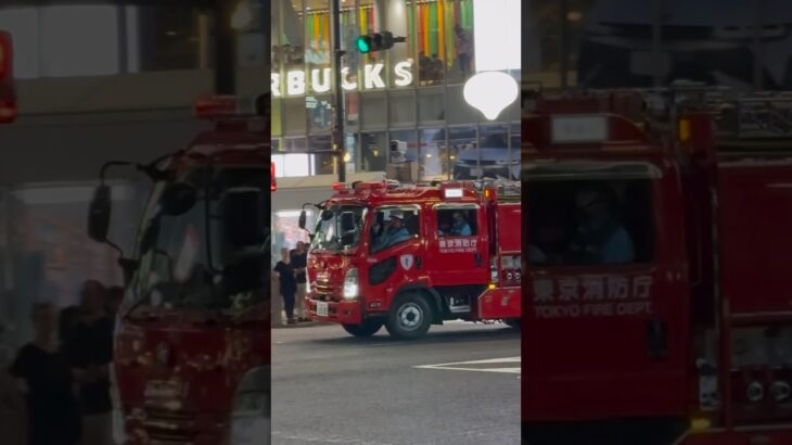 消防車 渋谷スクランブル交差点へ緊急進入 東京消防庁 Fire trucks enter Shibuya Scramble Crossing