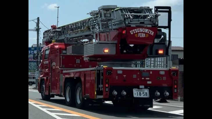 梯子車が緊急走行！緊走する宇都宮市消防局の梯子車（南梯子1）