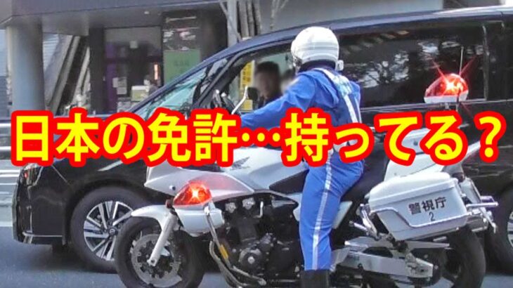 日本の免許…持ってる？歩行者妨害発生！緊急走行で捕まえた運転者に声をかける白バイ隊員