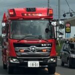 緊急走行！緊走する筑西広域消防のタンクポンプ車（筑西タンク1）