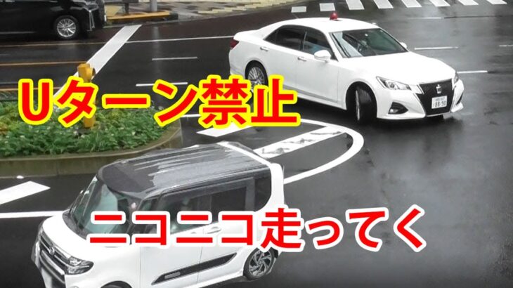 ニコニコしながらUターンする軽自動車を、待ってましたとばかり～覆面パトカー緊急走行で検挙