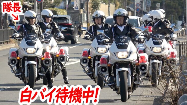 失敗出来ない緊張感の中、出番を待つ白バイ特別チーム！さすがの隊長は余裕の振る舞いで陣頭指揮！…おまけは新旧赤色灯の形状比較！