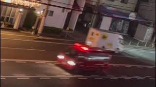 消防車2台　緊急走行　指揮車　ポンプ車