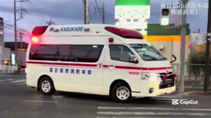 【救急・緊急走行】夕方の道路に響くサイレン　救急武里1緊急走行シーン